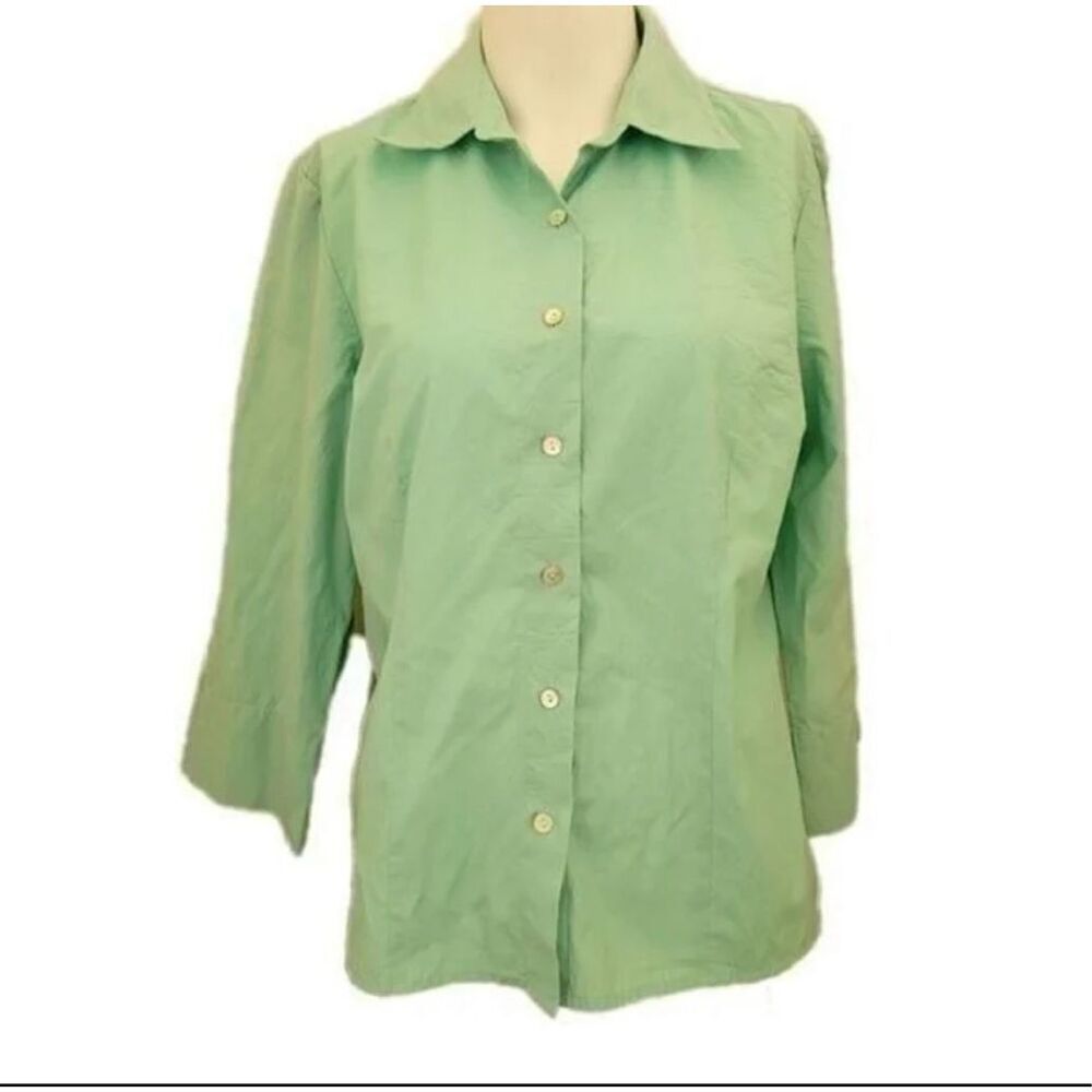 Liz Claiborne First Issue Button Down casual comfort mint green shimmer